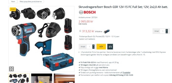 Bosch GSR 12V-15 FC skruvdragare full set med utbytbara huvuden och 2 batterier, inkluderad L-BOXX.