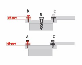 Schematisk bild av en PEN-plint med märkningen A, B, C och skruv för frånskiljning.