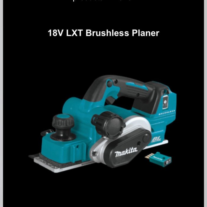 Makita 18V LXT borstlös handhyvel och en adapter för 40V laddare.