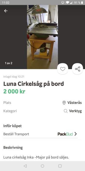 Luna cirkelsåg Inka-Major på gult bord som visas i en verkstadsmiljö.