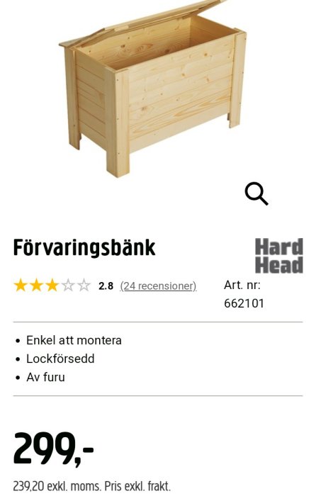 Träförvaringsbänk med lock öppet, av furu, tänkt att omvandlas till en kattkoja.