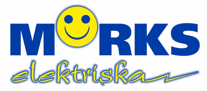 Logotyp för Mörks Elektriska med ett glatt gult smilieansikte.