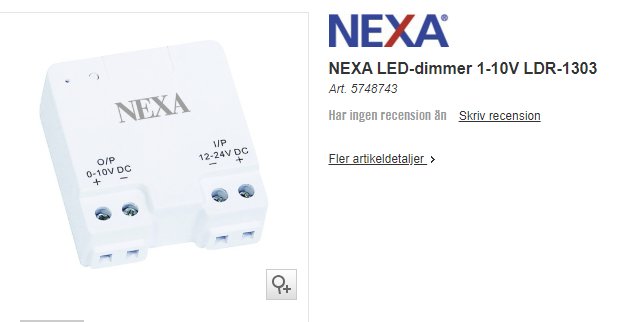 NEXA LED-dimmer 1-10V LDR-1303 för hemautomationssystem på vit bakgrund.