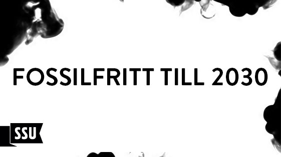 Reklambanner med texten "FOSSILFRITT TILL 2030" och logotyp i underkant.