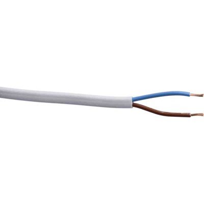 Avskalad elektrisk kabel med en blå N-tråd och en brun P-tråd som sticker ut från ett grått kabelhölje.