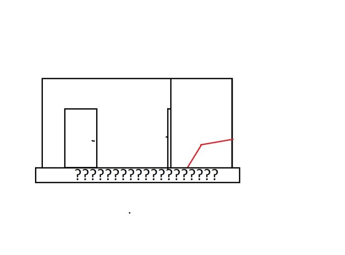 Schematisk bild av en källarplanlösning där berget syns tränga in i rummet.