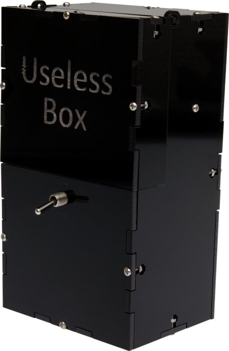 Svart "Useless Box" med en vippströmbrytare på sidan.