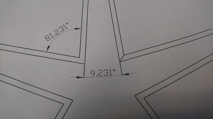 Schematisk bild av vinklar i en konstruktion med markerade grader, 81.231° och 9.231°.