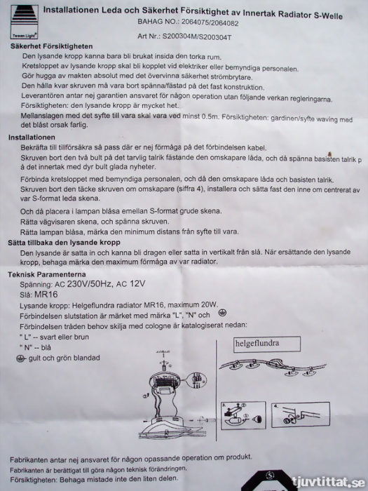 En instruktionsmanual för installation av en inomhusradiator med text och diagram över de olika stegen och säkerhetsinstruktioner.