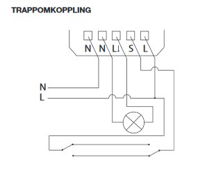 Schematisk illustration av en trappkoppling med dos-relä MWMR-2300 enligt specifikation.