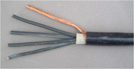 Avskalad kabel med tre ledare plus en separat skärmledare.