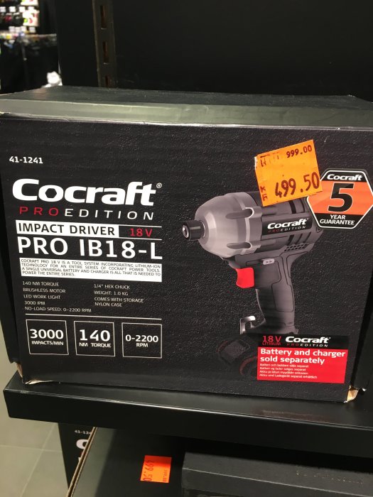 Cocraft PRO Edition 18V slagskruvdragare på rea för 499,50 kr, nedsatt från 999 kr.