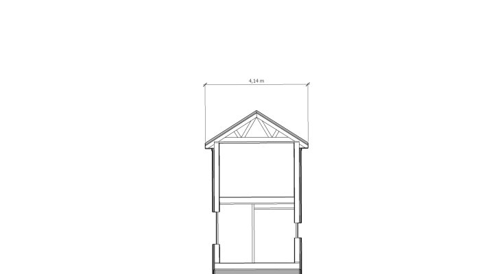 Sektionsritning av takstol med angivna mått 4,14 meter, en del av en byggprojektsplanering.