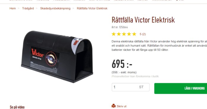 Elektrisk råttfälla Victor för inomhusbruk med produktinformation och pris.