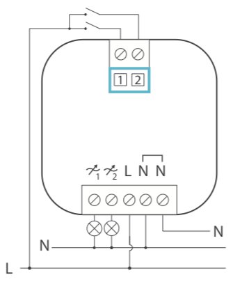 Elektriskt schema som visar hur man kopplar tändtrådar till Plejd-enhetens ingångar.