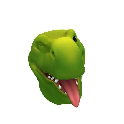 3D-modell av ett grönt dinosauriehuvud som ler.