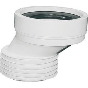 Vit plast-avloppskoppling med böj och flexibel del för förflyttning upp till 40mm.