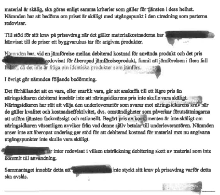 Dokument med text relaterad till ARN-beslut och jämförelser mellan produkter och priser, där vissa ord är överstrukna.