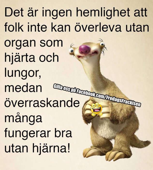 Animerad bild på en slarvigt ritad mammut med text om organens betydelse och jämförelse med hjärnfunktion.