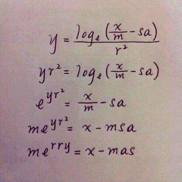 Handskriven matematisk uträkning som slutar med ordet "x-mas".