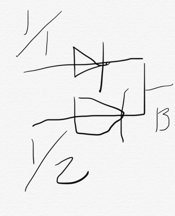 Handritad skiss av en elektrisk krets med två dioder.