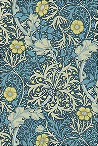 William Morris & Co-inspirerad tapet med blommor och bladmönster i blått och gult.