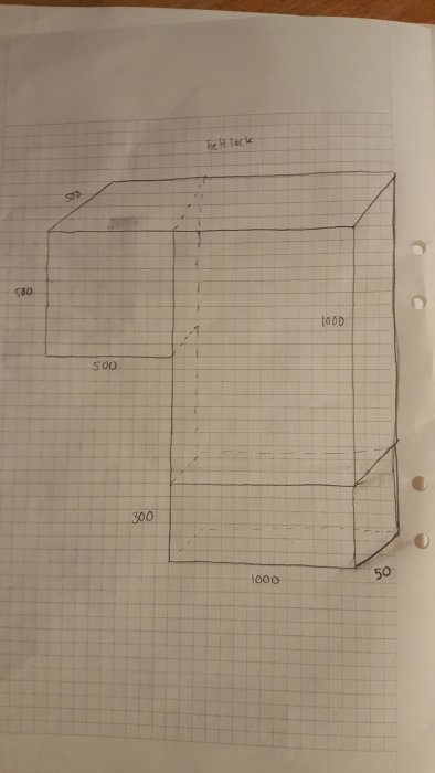 Ritad skiss på en planerad gabionstruktur med måttangivelser för att dölja en husgrund.