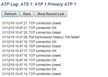 Skärmklipp av en ATP-logg som visar upprepade TCP-anslutningar och avslut med tidsstämplar.