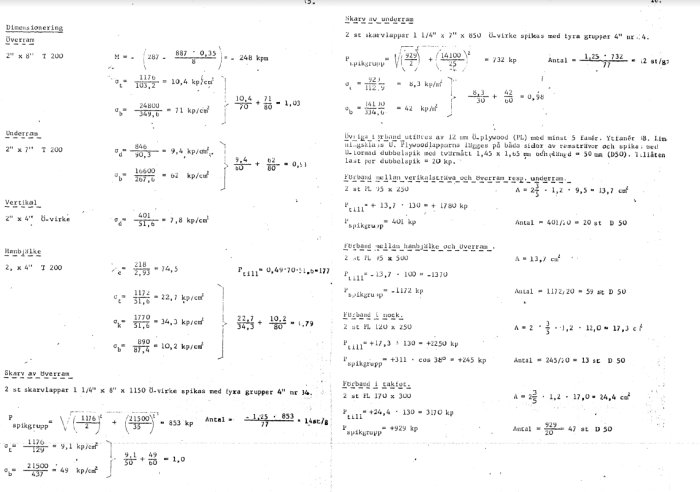 En bild på tekniska ritningar och lastberäkningar relaterade till byggplanering, inklusive mått och beräkningsformler.