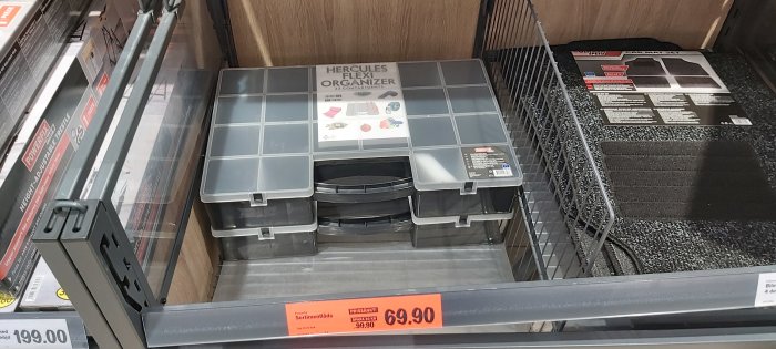 Hercules Flexi Organizer sortimentlåda på Lidl, pris och innehållsbeskrivning synlig.