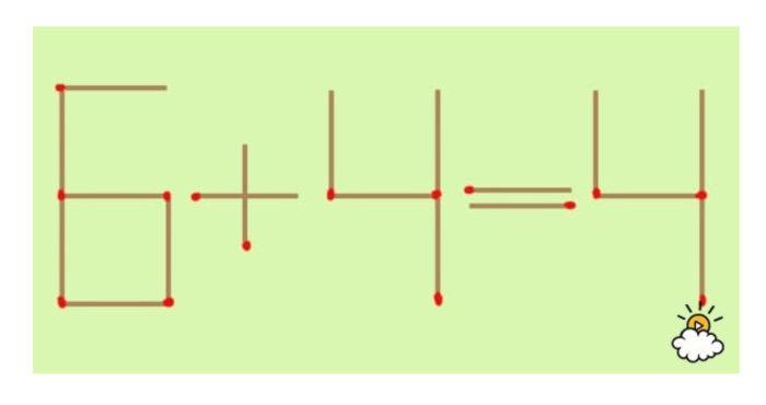 Tändsticksproblem som visar siffrorna 6, 4, 4 och en felaktig likhetstecken.