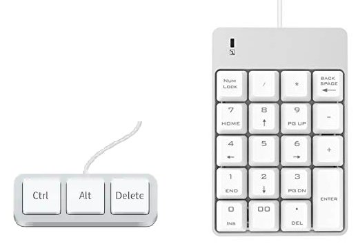 Miniklaviatur med Ctrl, Alt, Delete-knappar och separat numeriskt tangentbord.