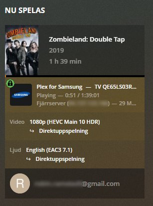 Skärmdump av Plex-appen på Samsung TV som visar information om filmen Zombieland: Double Tap.