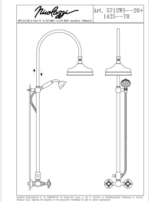 Ritning av duschblandare med justerbar höjd och handdusch, cc-mått angivet som 150 ± 22.