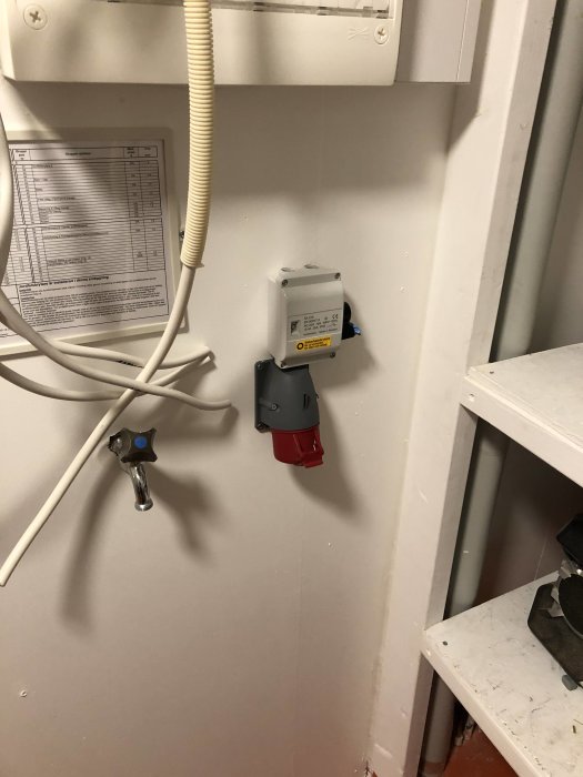 Renoverat pannrum med dolt rörutlopp och nytt trefasuttag, samt rörisolering från Biltema.