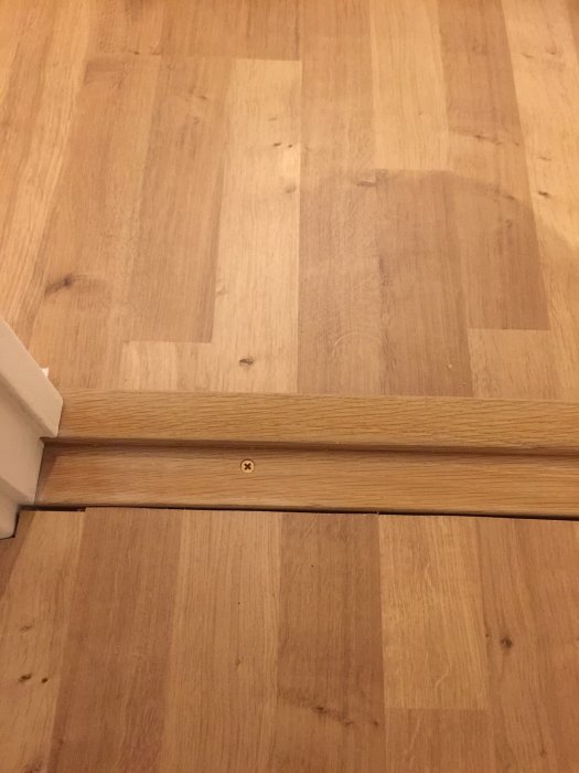 Ekfärgad tröskellist som matchar golvet och är ca 6mm tjock i en dörröppning.
