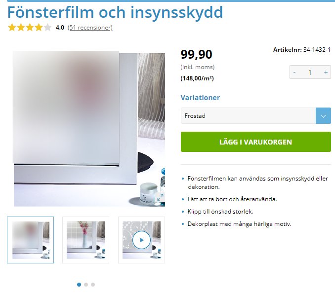 Frostad fönsterfilm applicerad på garagedörrfönster för insynsskydd.