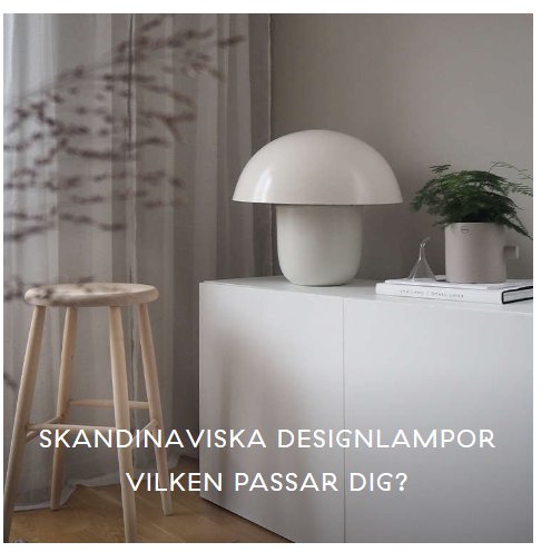 Vitmålad pall i ett rum med naturfärgat golv, vit designlampa och text "Skandinaviska designlampor - Vilken passar dig?