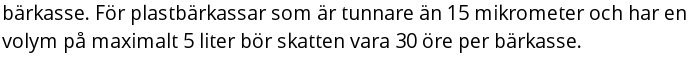 Text från ett foruminlägg som diskuterar beskattning av plastbärkassar baserat på tjocklek och volym.
