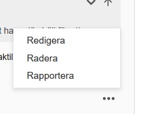Förstorat bild av en forummeny med alternativen Redigera, Radera, Rapportera.