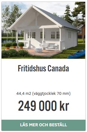 Vitt fritidshus med veranda 44,4m2 till salu för 249 000 kr.