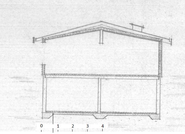 Sektionsteckning av en byggnadsgrund som illustrerar bredden på betongsulan med skala och mått.