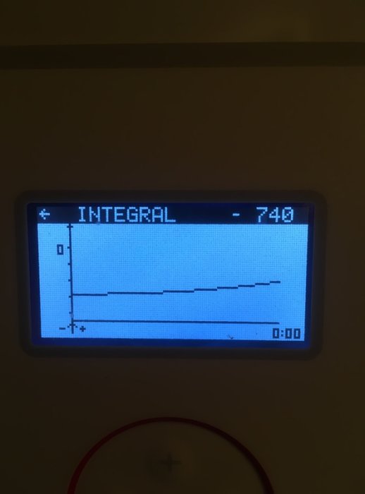 Digital display av värmepump som visar integralkurvan med värdet -749.