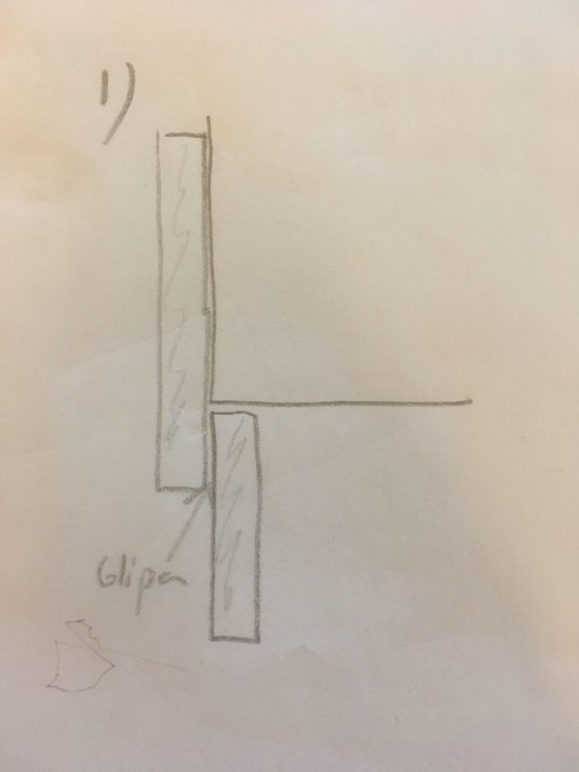 Enkelt handritad skiss av väggkonstruktion med markerad gipsskiva.