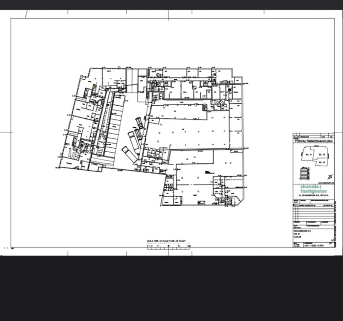 Arkitektonisk ritning av en lokal där ett café och en sportbutik har slagits ihop.