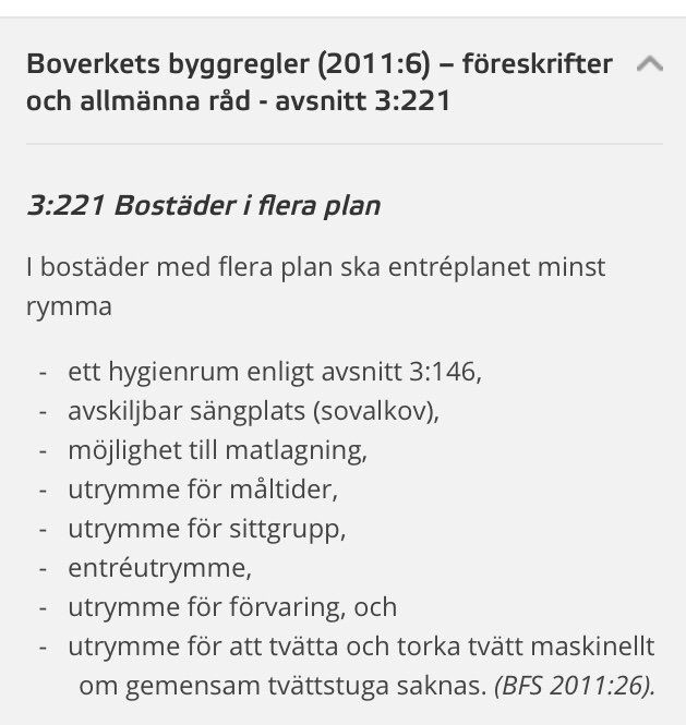 Utdrag ur Boverkets byggregler med krav för entréplan i bostäder med flera plan.