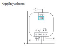 Schematisk ritning av ett kopplingsschema för elinstallation med märkningar för L (fas) och N (nolla) anslutningar.