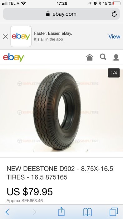 Skärmdump från eBay visar nytt Deestone D902 däck till salu.