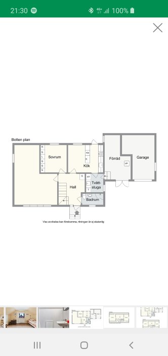 Ritning av bottenplan som visar rum layout med sovrum, kök och hall för diskussion om laminatgolv.