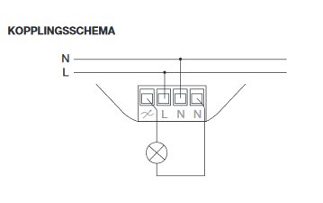 Schematisk bild av kopplingsschema för mottagare med markeringar för neutralledare och fas.